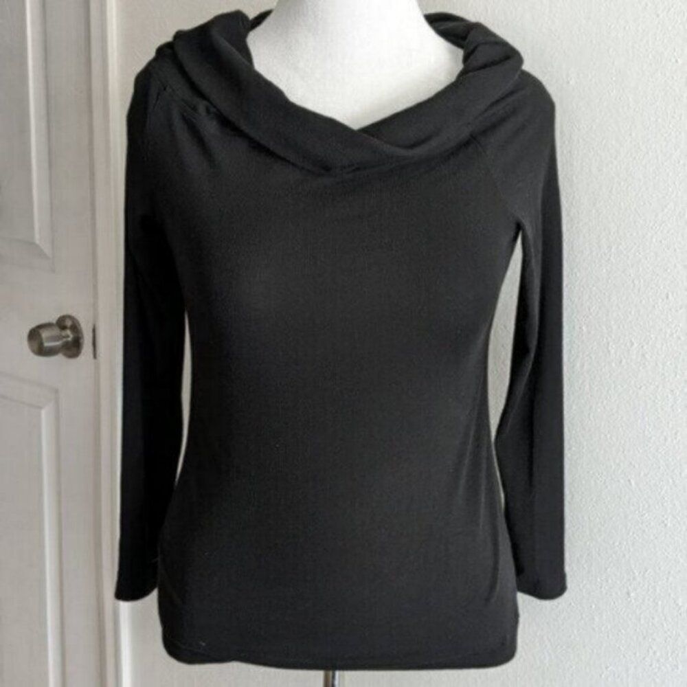 Black Fanny Cowl Neck lightweight Long Sleeve Top